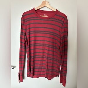GAP Men's Long Sleeve Red and Gray Striped Tee